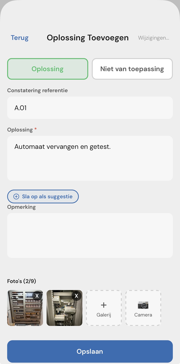 Oplossing registreren in Herstello met foto's van de groepenkast