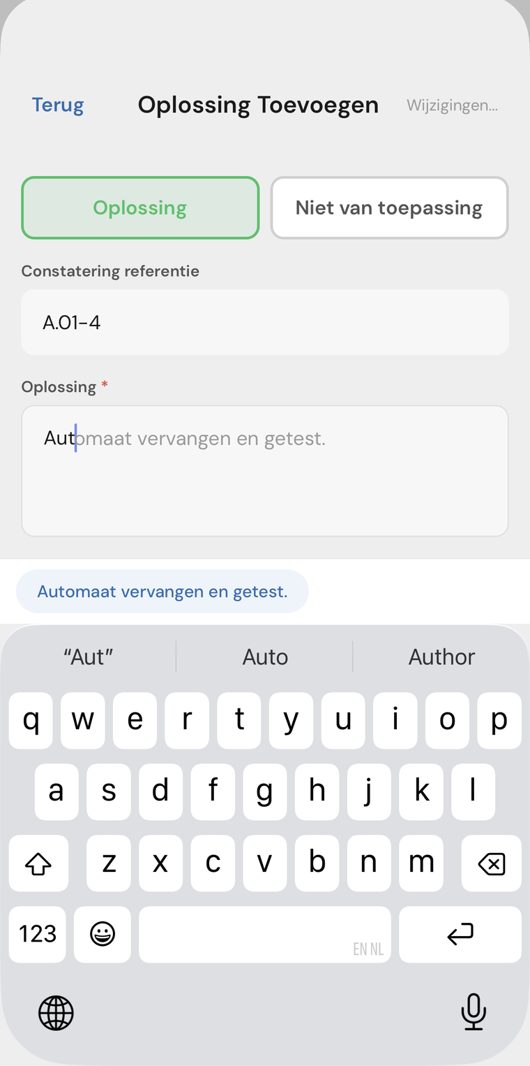 Herstello stelt tijdens het typen een eerder gebruikte oplossing voor