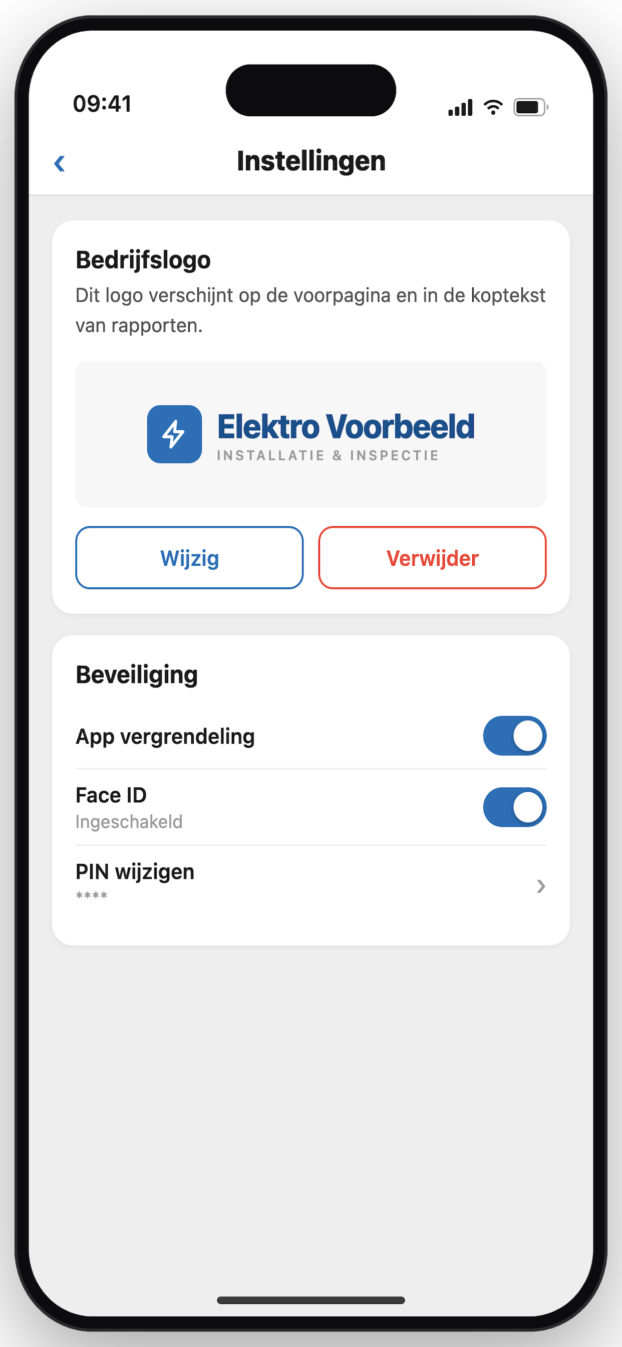 Bedrijfslogo instellen in Herstello, verschijnt daarna op elk rapport